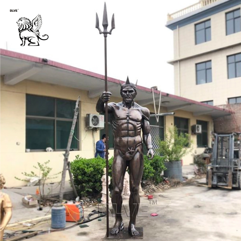 Blve Custom Outdoor Decoration Garden Art Metal Sculptures Large Ancient Greek Sea God Poseidon Bronze Statue with 3m Trident