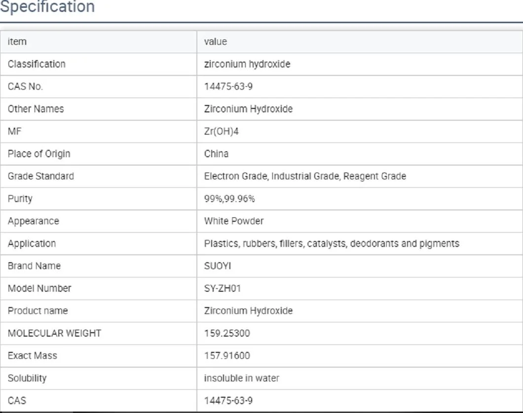 High Quality Zirconium Hydroxide (zirconium IV hydroxide) with Enough Stock CAS 14475-63-9