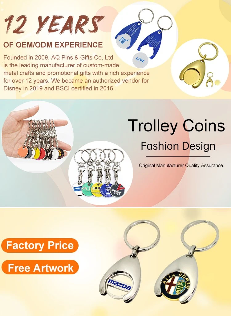 High Quality Tool Shopping Arcade Holder Pop Design Custom Trolley Metal Stamping Enamel Token Kawaii Lollipop Shaped Keychain for Girls Caddy Coin