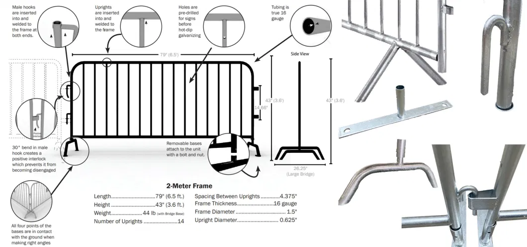 1800mmx3000mm Crowd Control Barriers Metal Railing Stand Crowd Control Barrier Stanchion