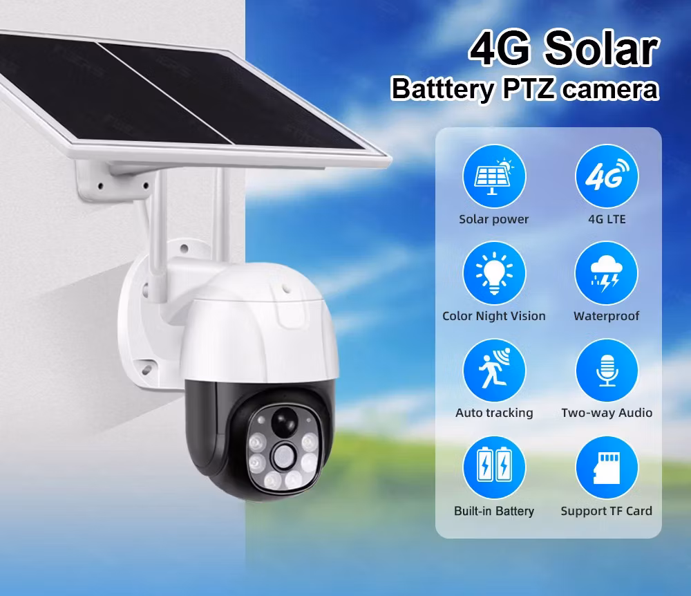Outdoor IP66 Waterproof Smart V380 CCTV 4G Solar Security Camera with SIM Card Colorful Night Vision Remote Recording