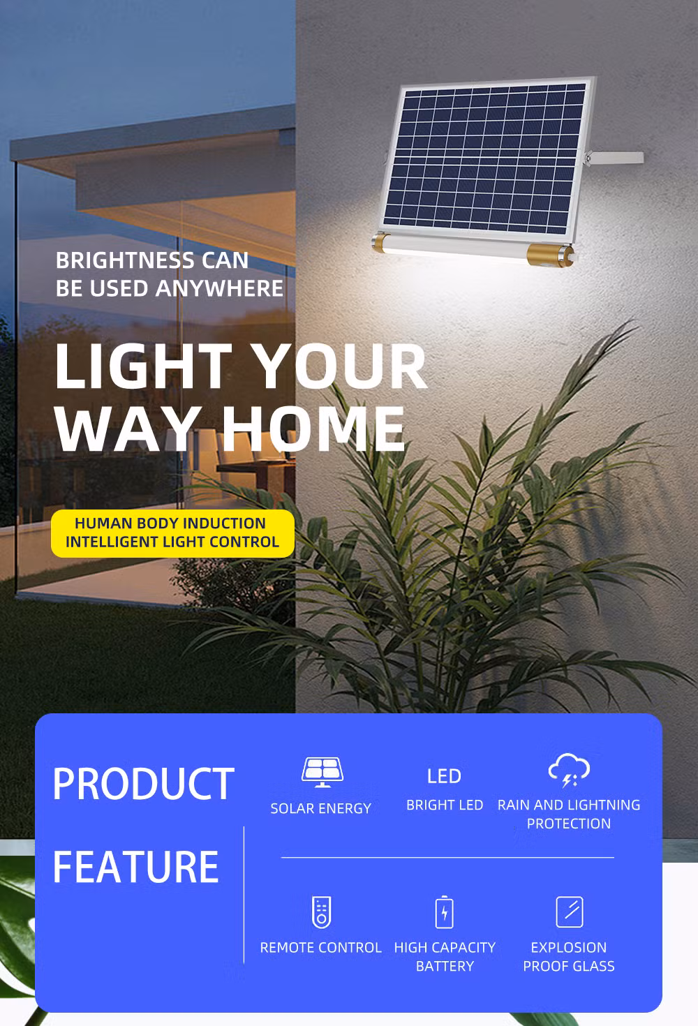 Remote Control Kitchen Round Waterproof Tube Solar Powered Saving Energy LED Light