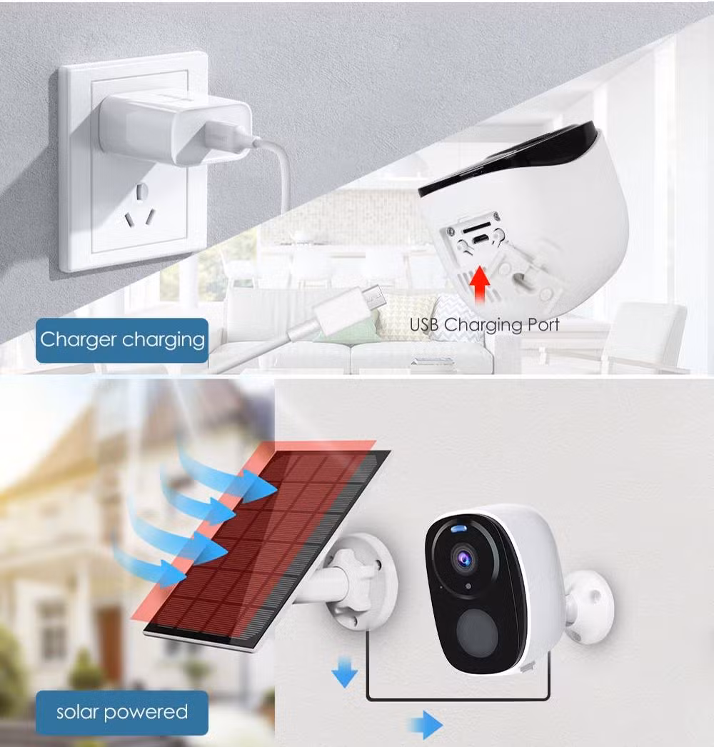 1080P WiFi Camera with Solar Power and PIR Motion Detection Battery Smart Home WiFi Security Camera Video Conference Camera