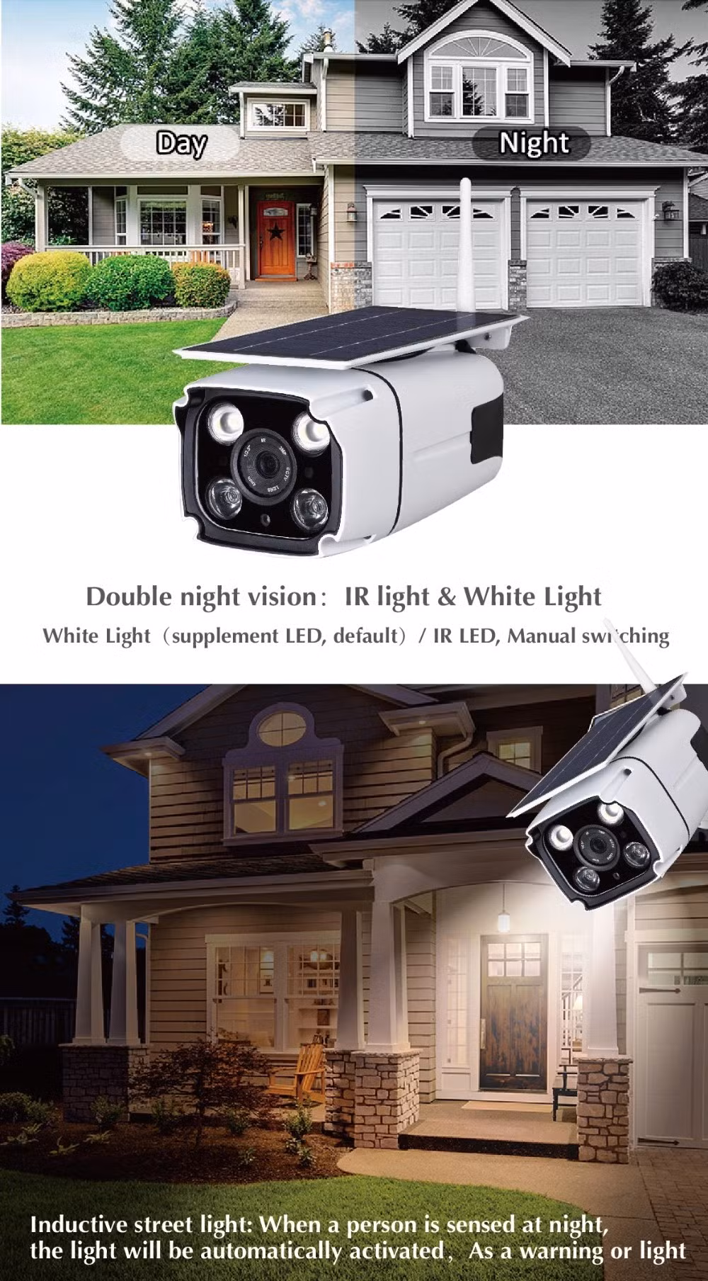 Smart Solar Panel Battery Powered Outdoor WiFi IP Solar Security Camera
