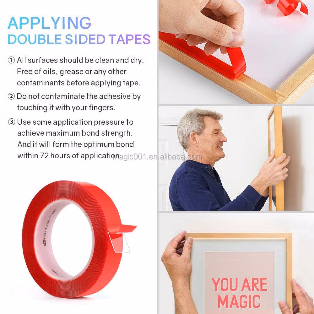 Waterproof Strong Double Side Easy Tear Foam Tape Red Transparent Heavy Duty Tape