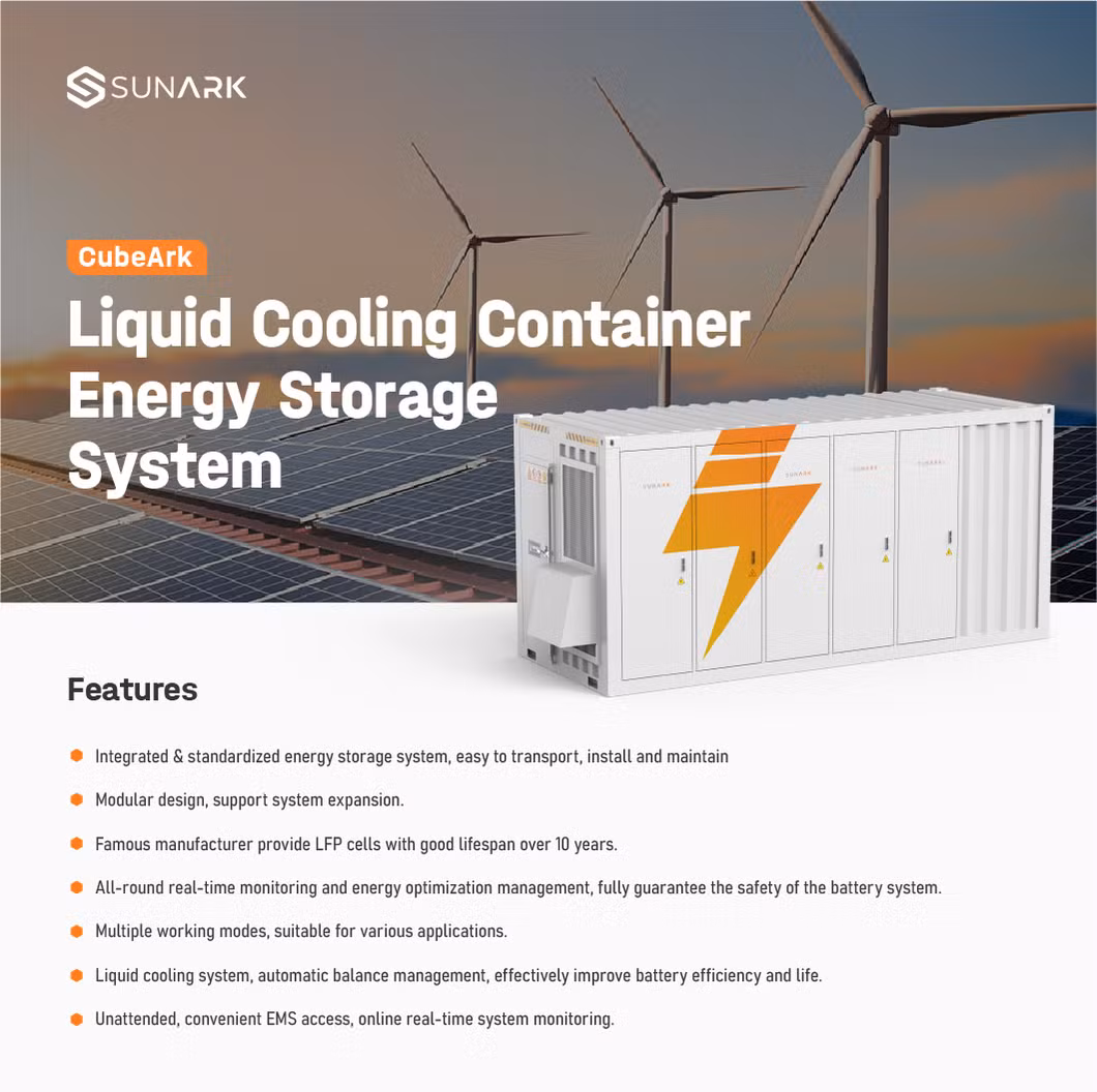 Sunark Outdoors Liquid Cooling Battery Container 5mwh 1331.2V 3768ah High Voltage Bess for Solar