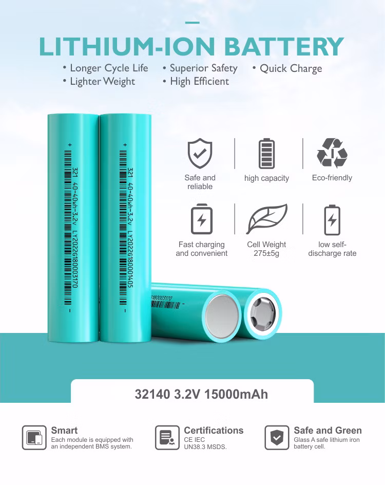Factory Price Cylindrical 32140 34145 14ah 15ah LiFePO4 3.2V LFP Battery Cell for Energy Storage E-Scooter EV Ess Bis