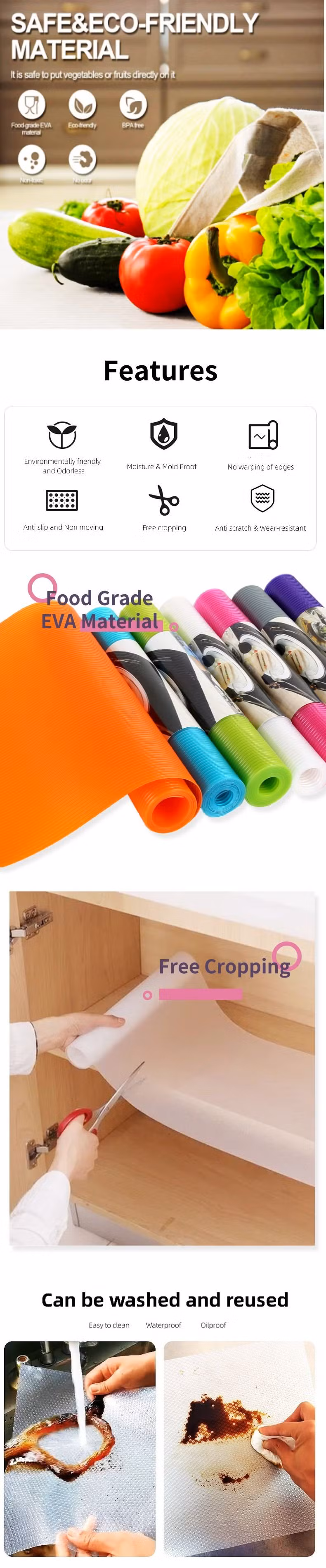 Eco Friendly Home and Kitchen Cabinets Shelf Liner Washable EVA Under Refrigerator Mat