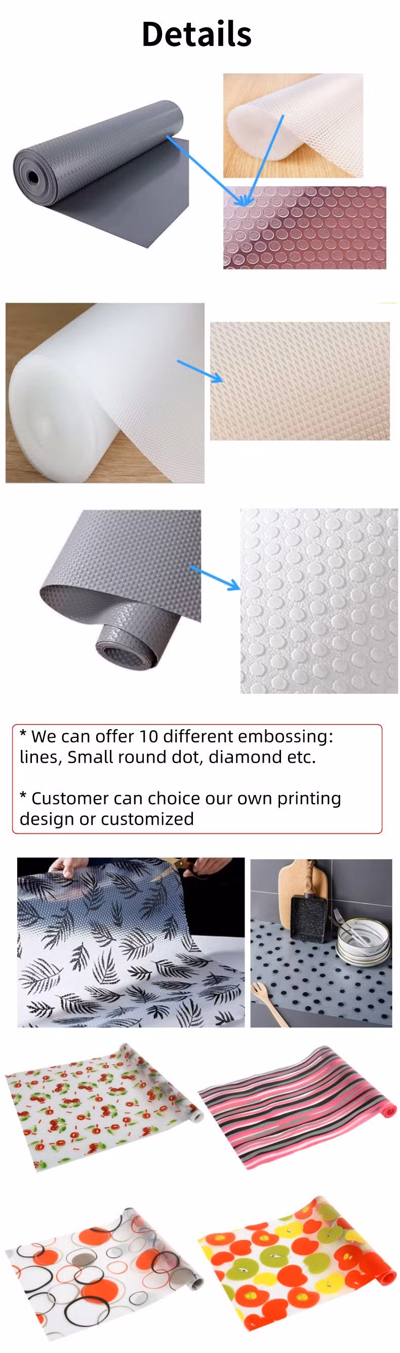 Eco Friendly Home and Kitchen Cabinets Shelf Liner Washable EVA Under Refrigerator Mat