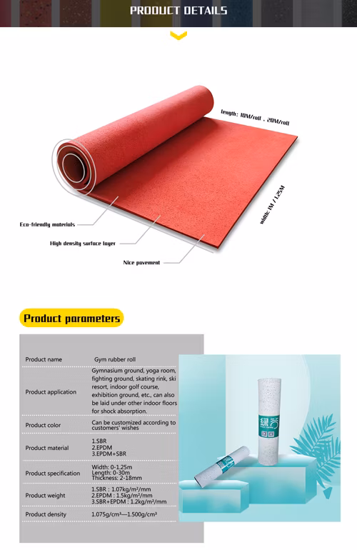 Non-Slip High-Quality Rubber Roll Gym Floor Mat, Used Rubber Gym Flooring Roll Provide Free Sample for The Gym, Outdoor