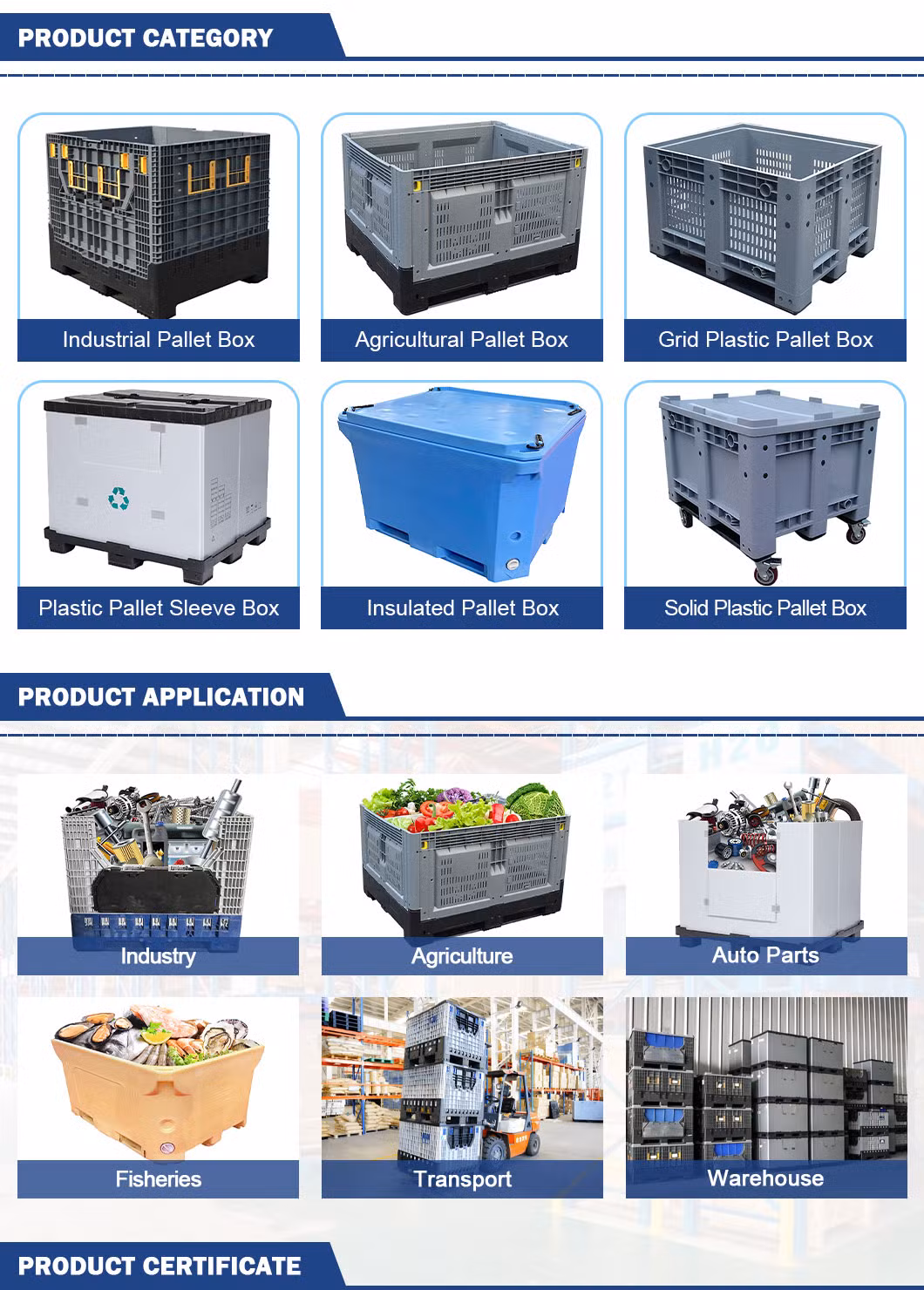 Plastic Pallet Box Manufacturer Industry HDPE Large Solid Collapsible Rigid Foldable Stackable Storage Mesh Insulated Fish Sleeve Container Box for Auto Parts