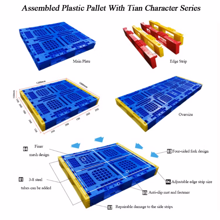 2024 Hot Selling Wholesale Size 1200*1000*150mm Forklift Tian-Shaped Plastic Pallet of Color and Dimensions Varieties