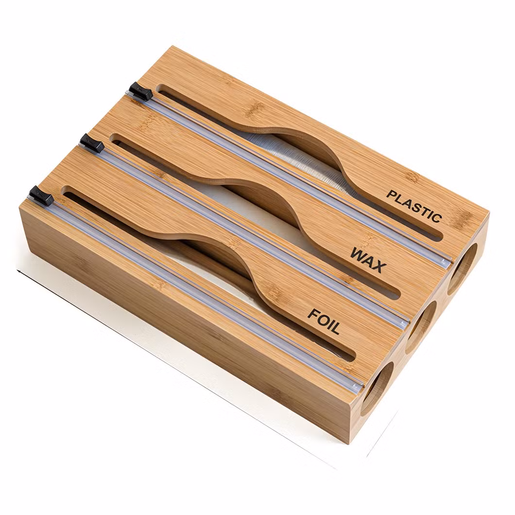 Bag Organizer and Plastic Wrap Dispenser with Cutter, Bamboo Foil and Plastic Wrap Organizer for Kitchen Drawer, Food Storage Bag Organizer