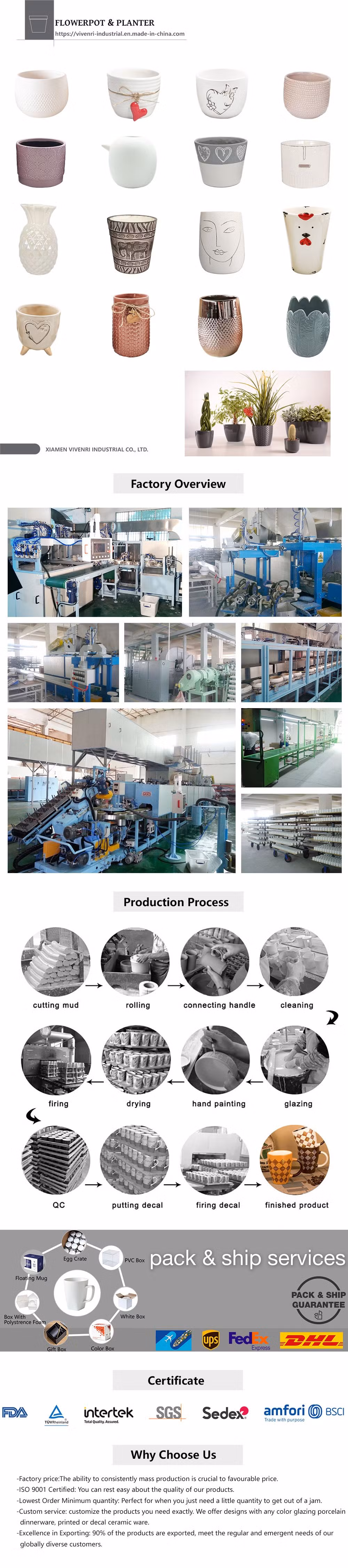 Cream White Color Design Ceramic Plant Pots, 4+5+6 Inch Set of 3 Planters with Drainage Hole and Saucer Indoor Flower Pot with Hole Mesh Pad