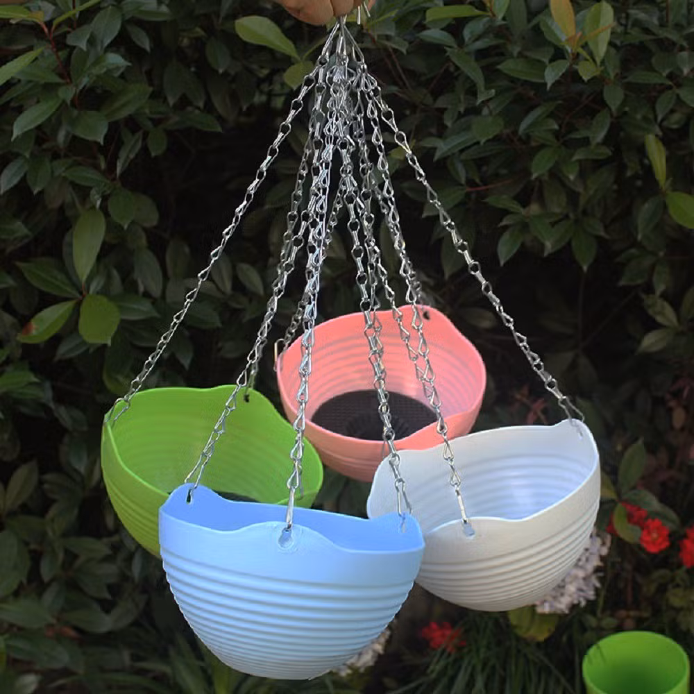 Flower Plant Pot Container with Drainer Self-Watering Hanging Planter Indoor Outdoor Garden and Hanging Chain Home Decoration Wbb17471