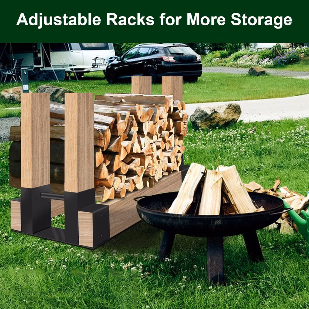 Adjustable Heavy Duty Powder Coated Steel Holder Firewood Log Storage Rack Bracket for DIY Fireplace Wood Storage