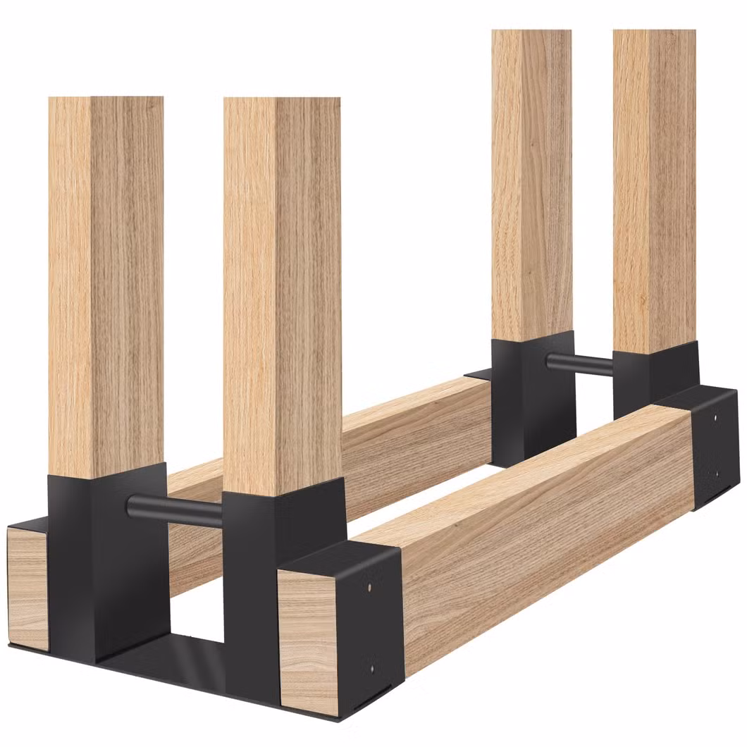 Adjustable Heavy Duty Powder Coated Steel Holder Firewood Log Storage Rack Bracket for DIY Fireplace Wood Storage