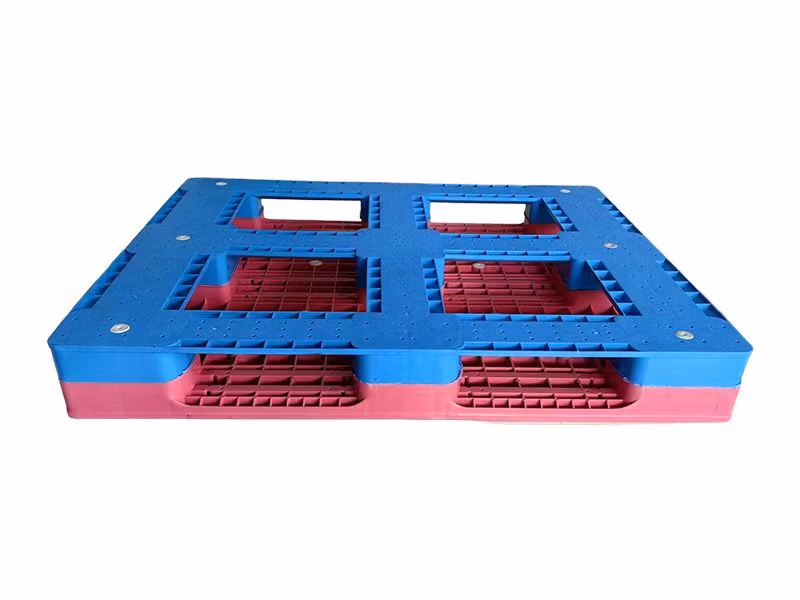 1200*1000 Red Blue Color Block Mesh Surface HDPE Material Stackable Export Euro Type Standard Size Supplier Single Faced Plastic Pallet for Shipping
