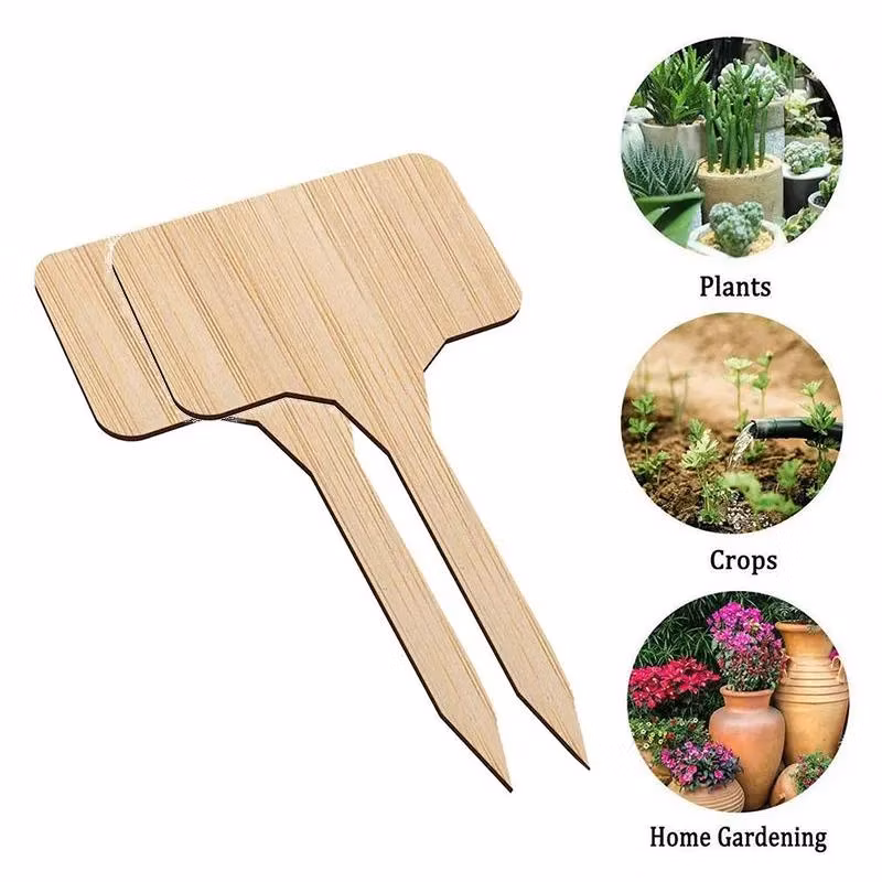T-Shape Wood Sign Tags Tools Garden Bamboo Plant Labels for Nursery Pots Seeding Bonsai Potted Herbs Flowers