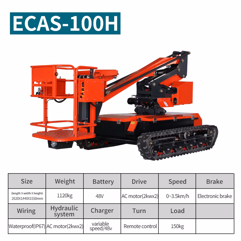 Height 5.5m Weight 1120kg Rotatable Aerial Work Towable Hydraulic Boom Lift Spiderway-100h for Daily Inspection Farm Trees Pruning Management