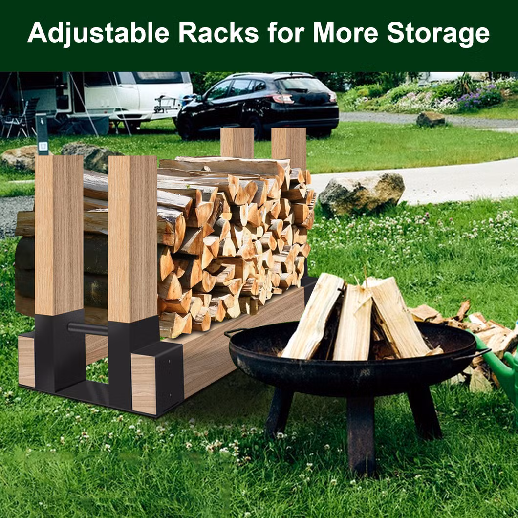 Adjustable Heavy Duty Powder Coated Steel Holder Firewood Log Storage Rack Bracket for DIY Fireplace Wood Storage