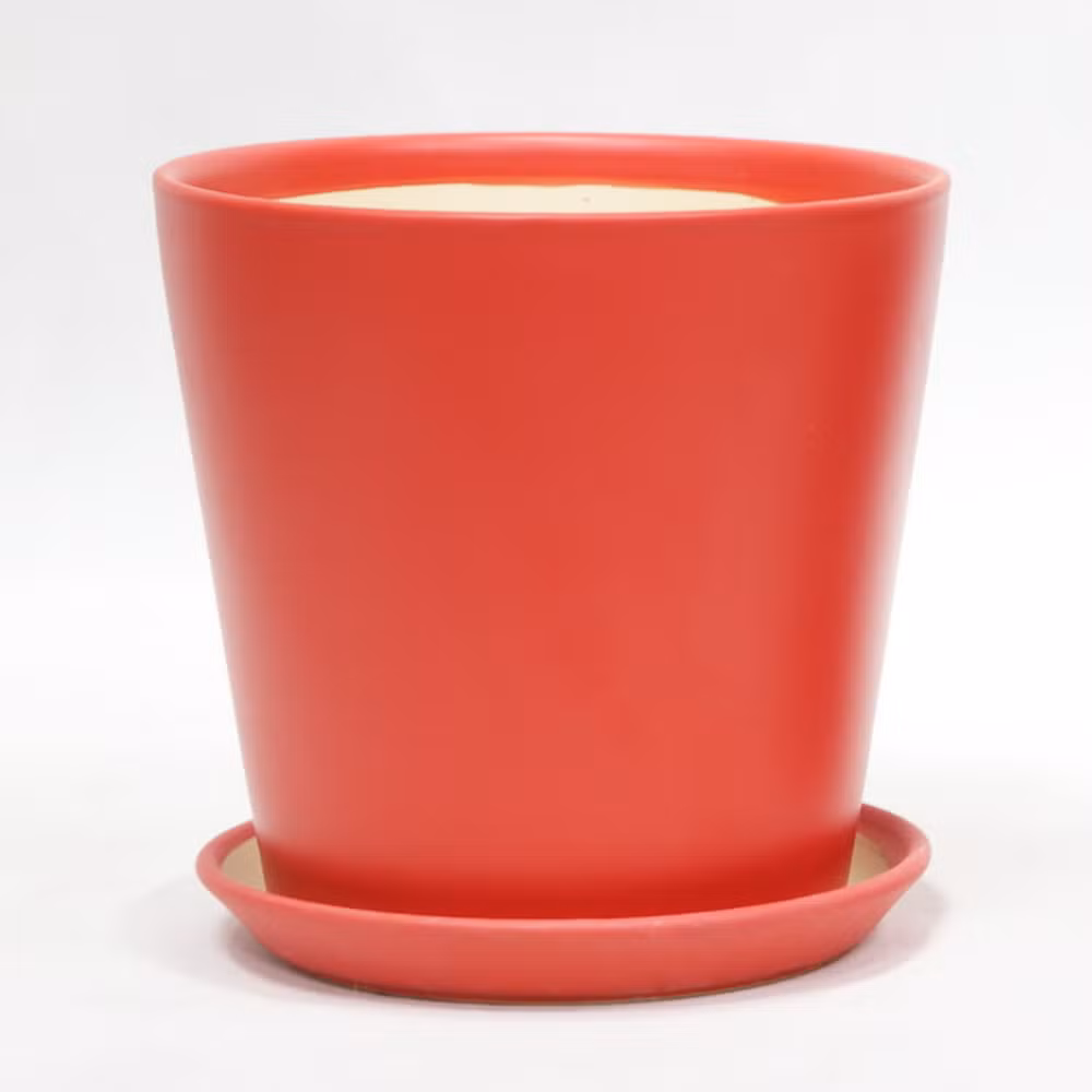 Modern Decoration Nordic Hot Sale Red Colorful Ceramic Flower Big Size Pot with Saucer for Home and Garden