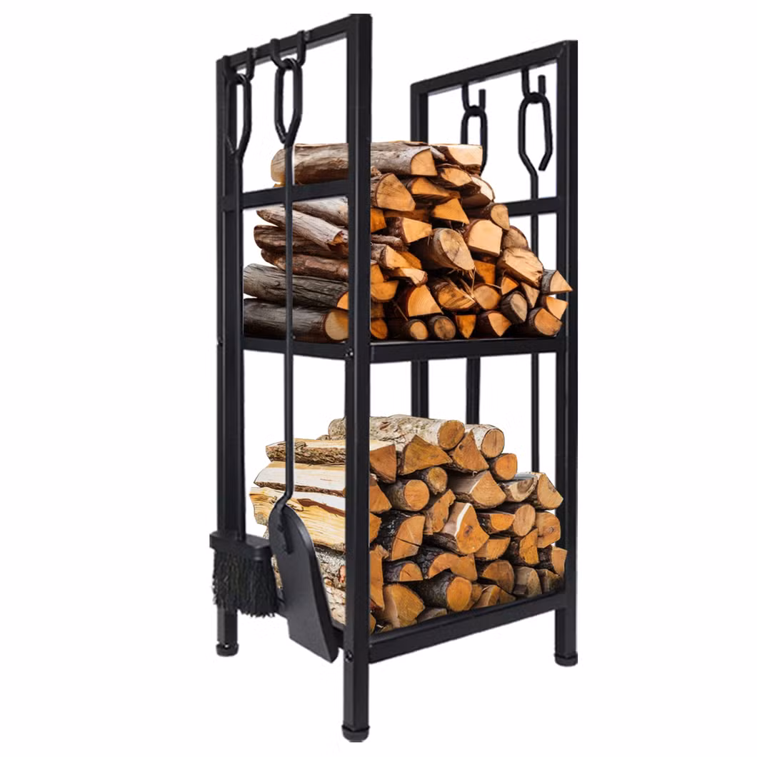 Adjustable Heavy Duty Powder Coated Steel Holder Firewood Log Storage Rack Bracket for DIY Fireplace Wood Storage