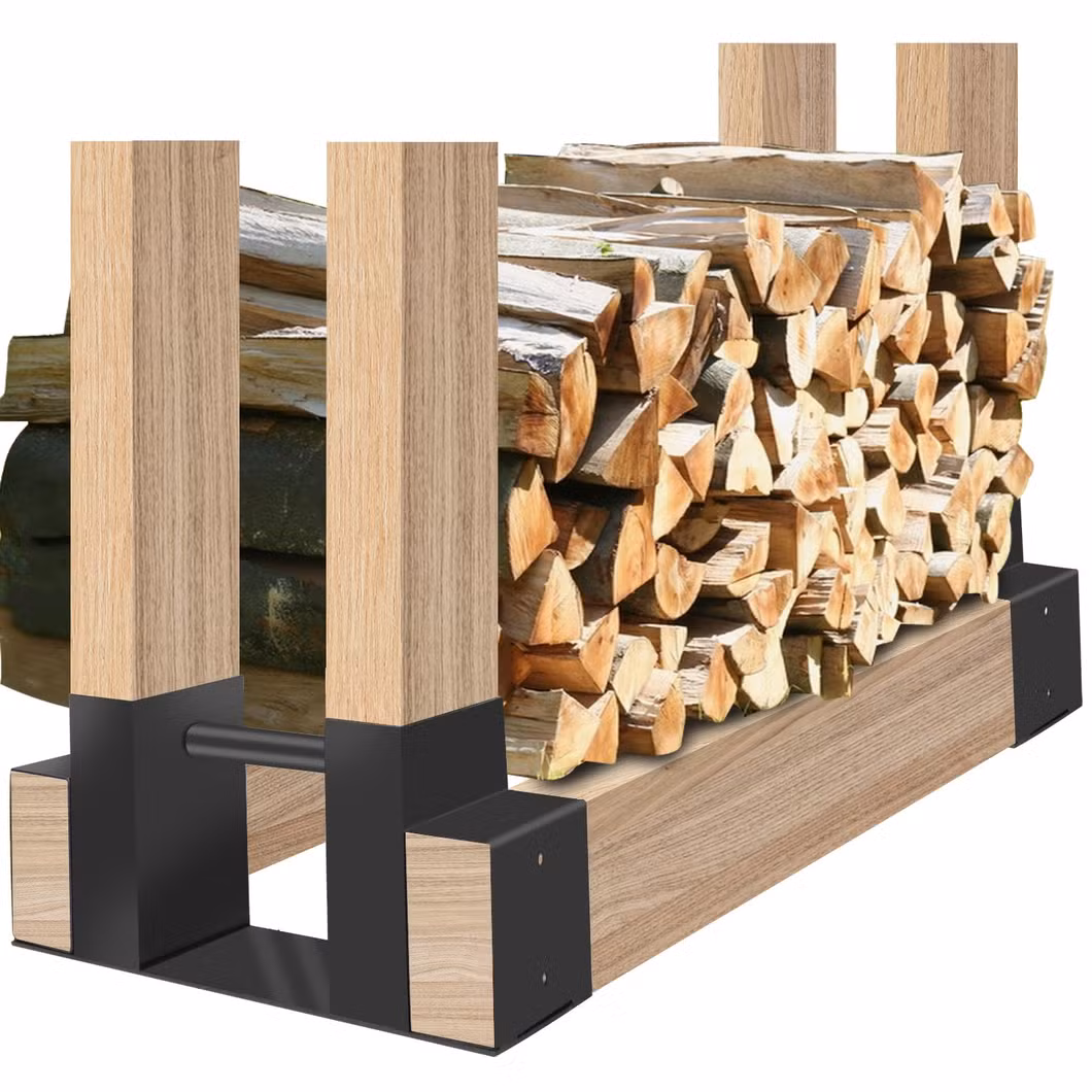 Adjustable Heavy Duty Powder Coated Steel Holder Firewood Log Storage Rack Bracket for DIY Fireplace Wood Storage