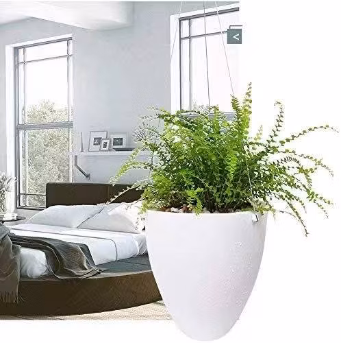 White Frosted Hanging Pot Hanging Flower Pot Water Plant Pot Thick Steel Wire with Inner Plastic Flower Pot 77X19X21cm and Cotton Rope Wbb17466