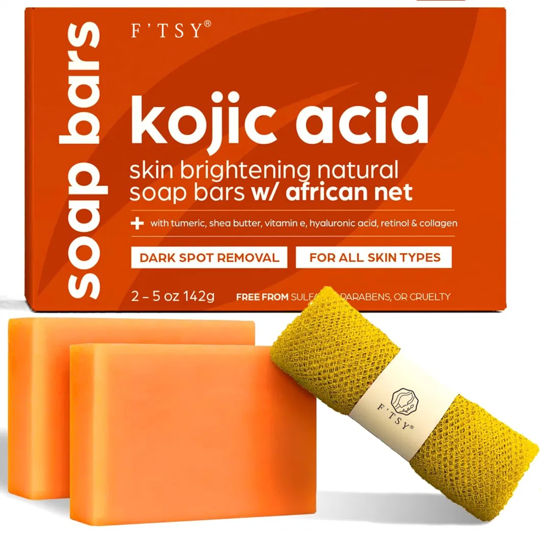 Private Label Vegan Handmade Kojie Soap Bar Hydrating Vitamin C Brightening Whitening Kojic Acid Soap with African Net