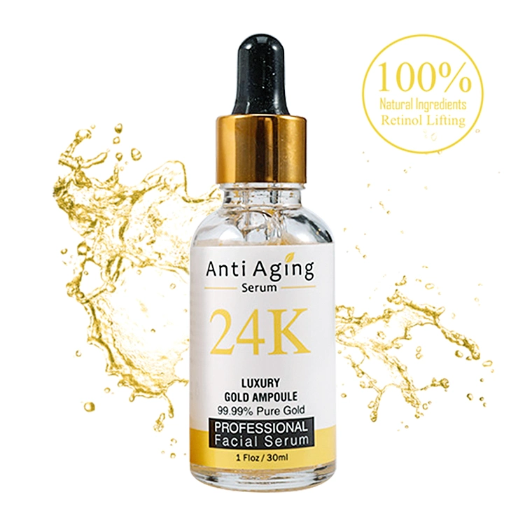 Private Label Luxury Facial Serum Moisturizing Firming Whitening Facial Essence Anti Aging Wrinkle 24K Gold Skin Care Face Serum