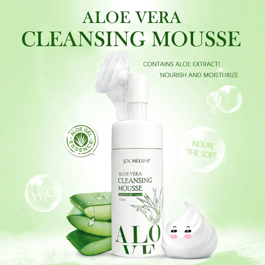 Organic Aloe Vera Cleansing Mousse Foaming Face Wash Facial Cleanser with Brush Natural Vegan Facial Cleaner