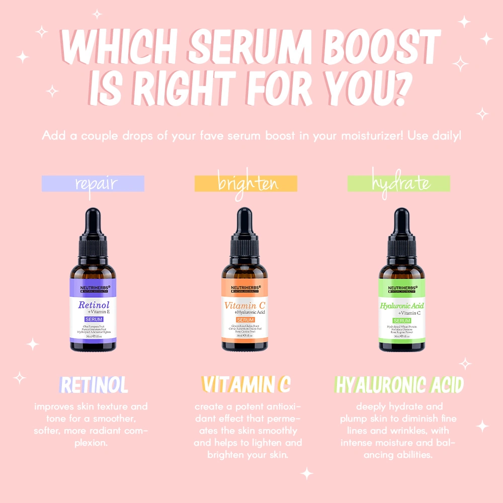 Small Quantity Accetable Neutriherbs Skin Care Serum Kit Repairing Retinol Serum+Anti Wrinkles Hyaluronic Acid Serum+Whitening and Brightening Vitamin C Serum