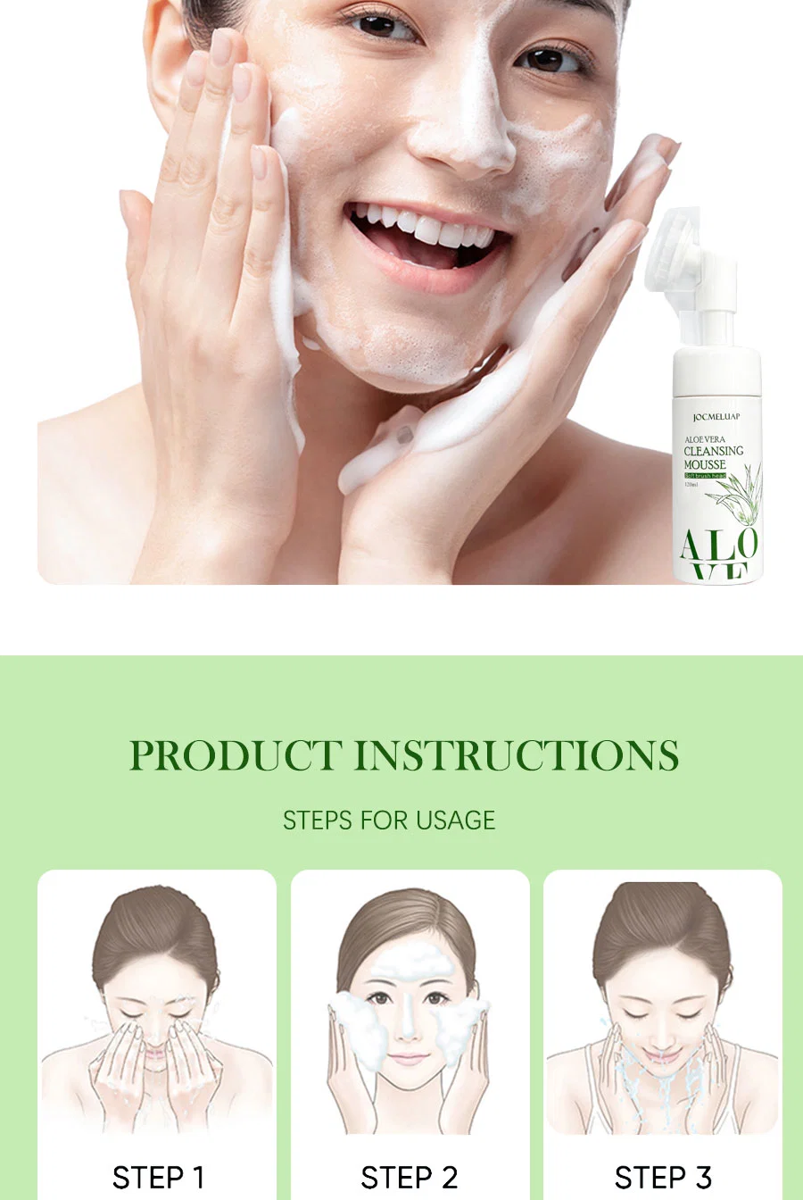 Private Label Deep Cleansing Face Wash Foam Mousse Gentle Massage Amino Acid Facial Cleanser for Women