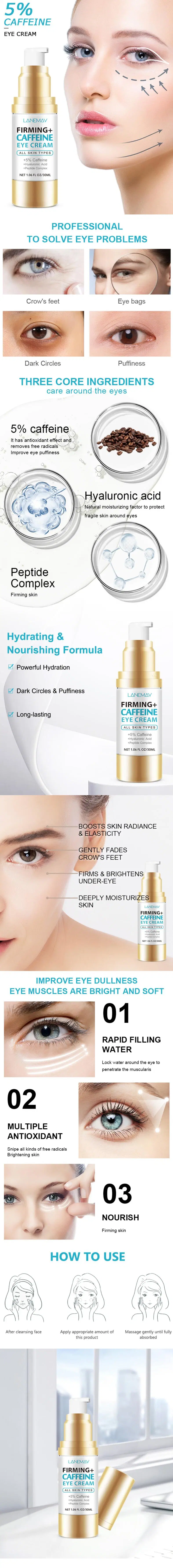 Online Wholesale in Stock Dark Circle Eye Cream for Wrinkles, Crows Feet Improve Fine Lines Around Tighten Moisturize The Skin Peptide Vitamin C Eye Cream