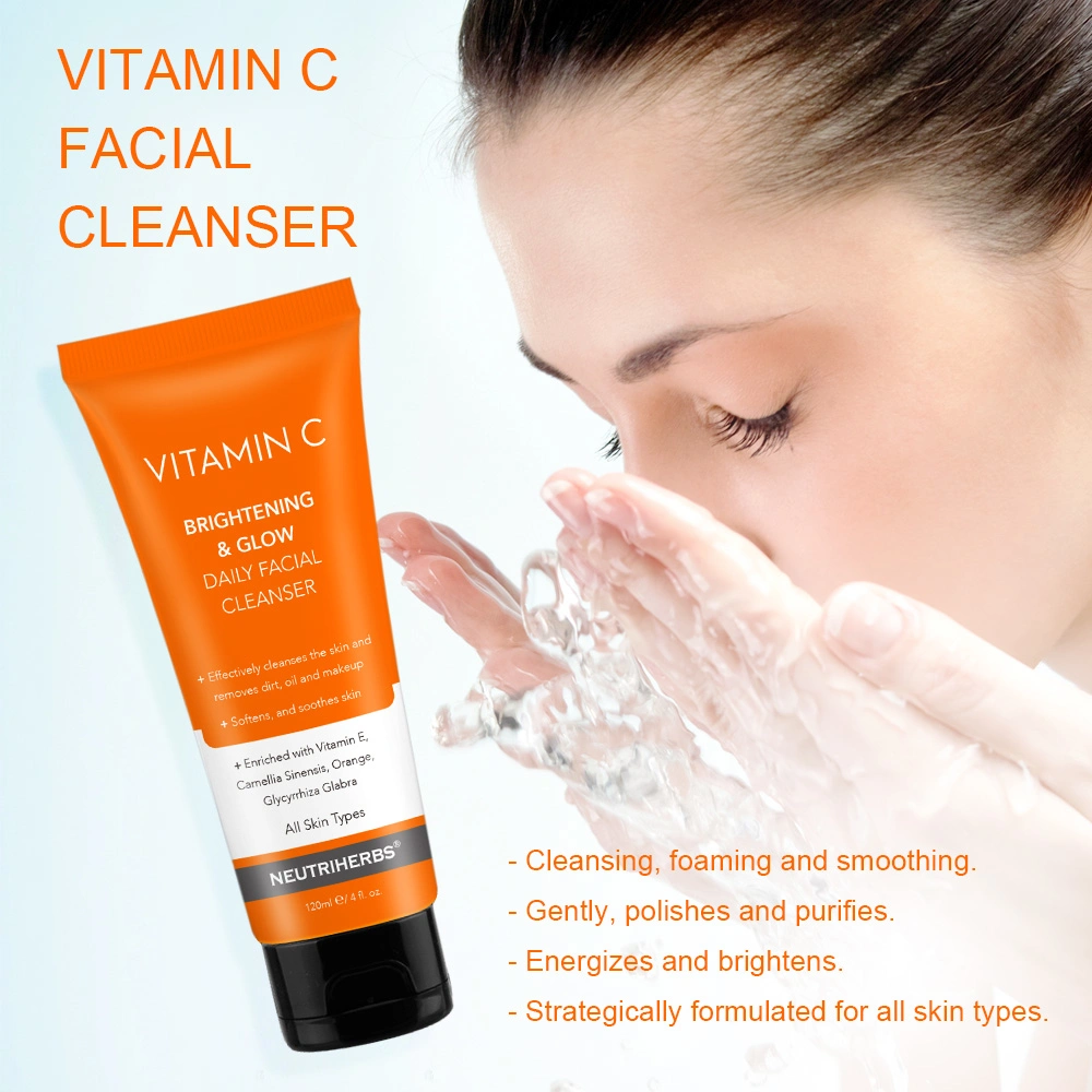 Private Label Organic Skin Care Cleaning Pores Foam Vitamin C Whitening Face Wash Daily Facial Cleanser