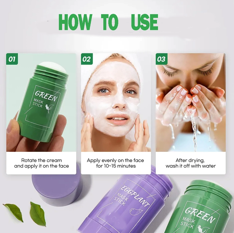 Online Wholesale in Stock Vegan Skin Care Brightening Green Clay Mask Wholesale Eggplant Facial Purifying Acne Green Tea Clay Mask Stick