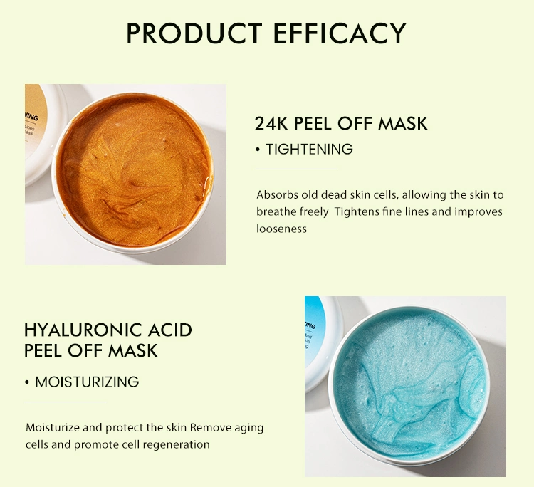 Private Label Hyaluronic Acid Moisturizing Collagen Green Tea Oil Control 24K Gold Vc Turmeric Anti-Wrinkle Facial Peel off Face Mask