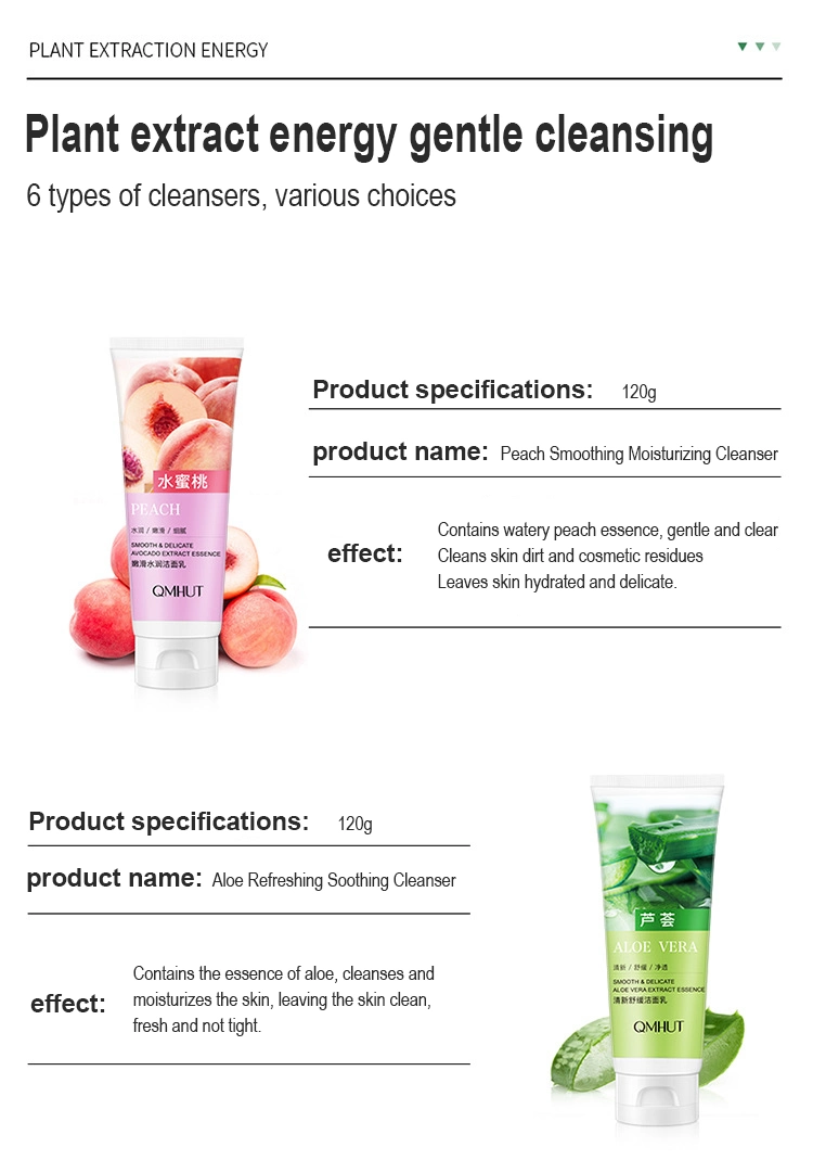 Skin Care Aloe Vera Skin Whitening Facial Foam Cleanser Pore Cleanser Whitening Plant Fruit Extract Face Wash