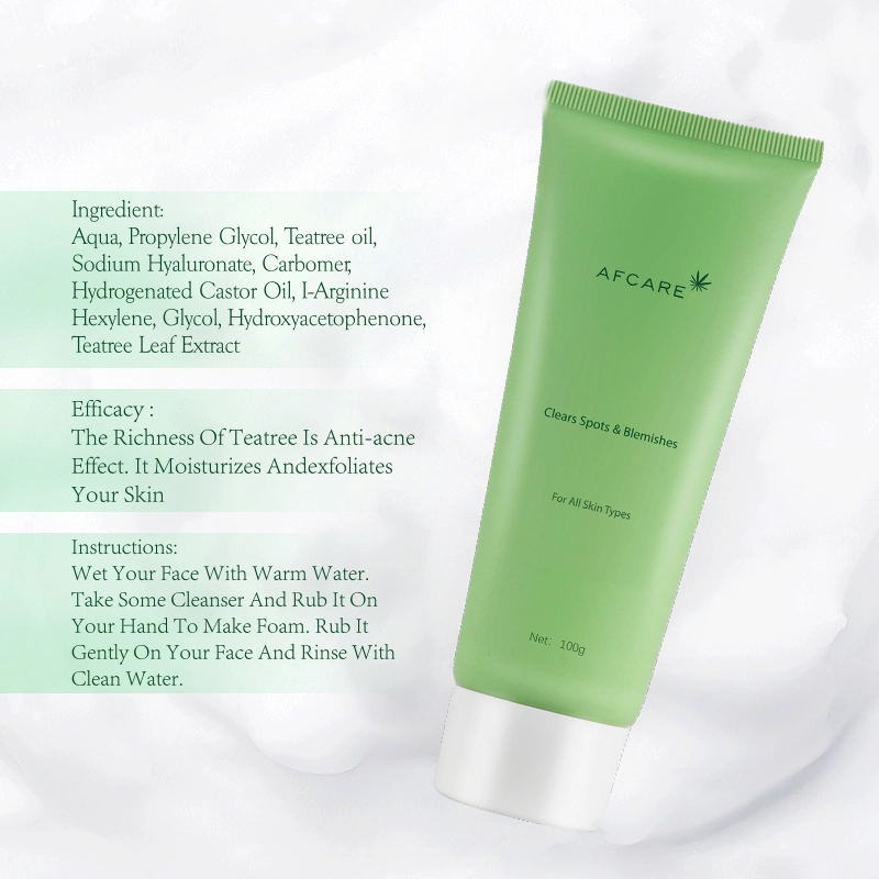 Private Label High Quality Exfoliating Anti-Aging Tea Tree Extracts Face Cleanser