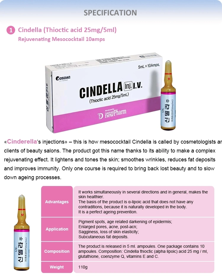 Luthione Cindella Ascorbic Acid Vitamin C Skin Whitening Injection for IV Injection