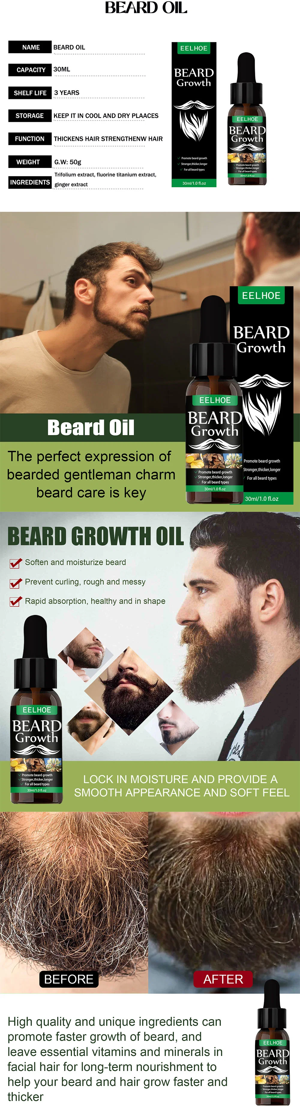 OEM Luxury Private Label Professional Natural Ginger Organic Mens Beard Growth Oil Hair Growth 30ml