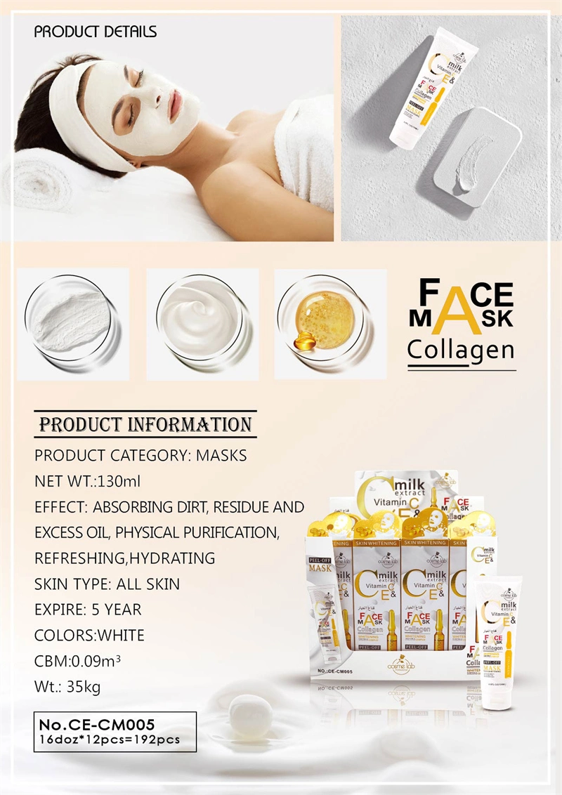 Vitamin C&E Whitening Complex Hydrating Facial Peel-off Mask Natural Organic Collagen Mask