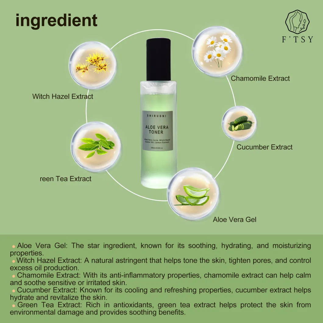 High Quality OEM Skincare Vegan Organic Hydrating Rejuvenating Moisturizing Facial Aloe Vera Face Toner Mist Spray