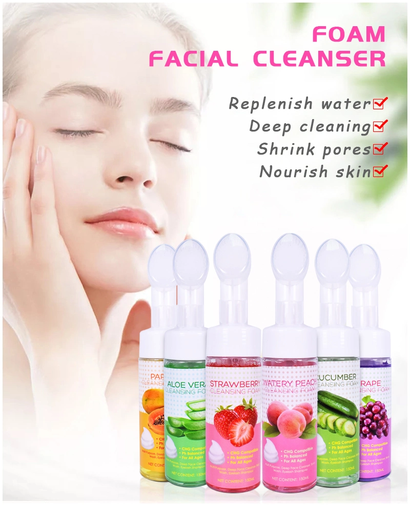 Organic Herbal Extract Deep Cleansing Foam Face Clean Cleansing Facial Cleanser Face Wash with Brush