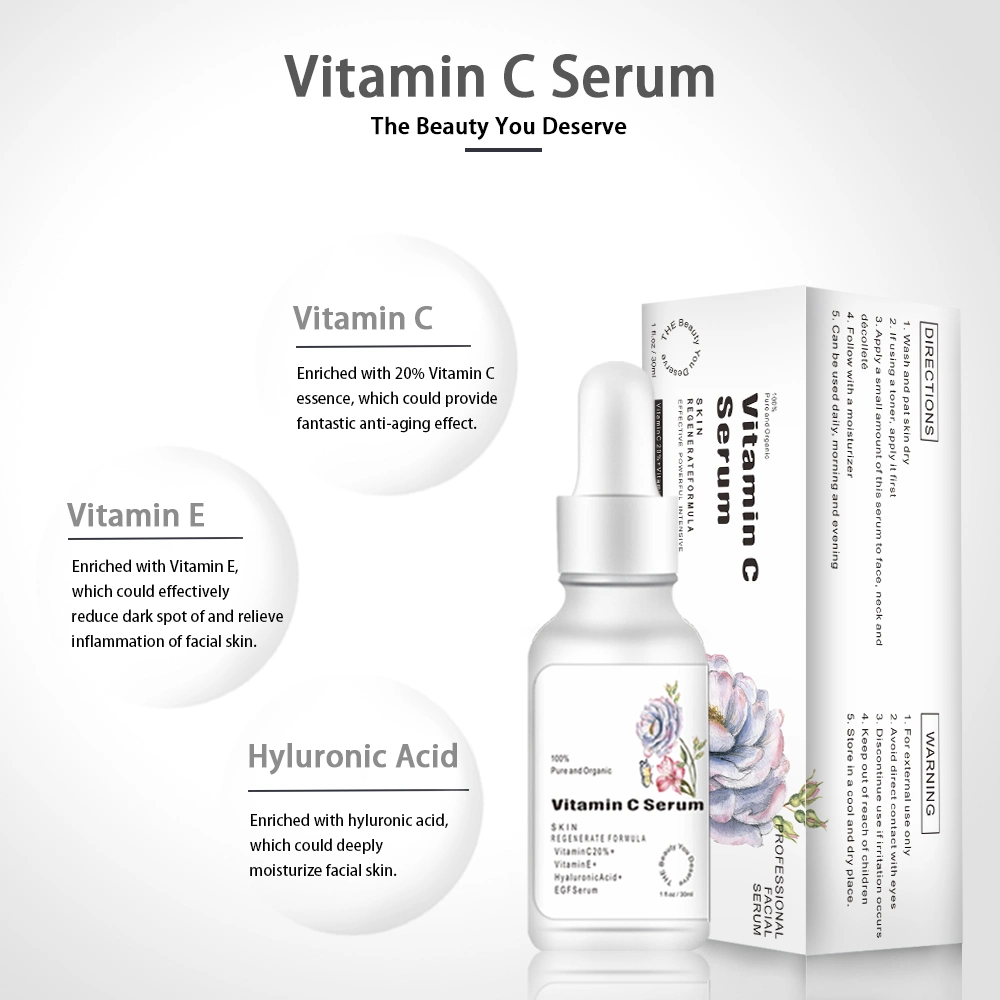 High Quality Private Label Skincare Facial Anti Aging Brightening Organic Natural Vegan Vitamin C Serum for Face