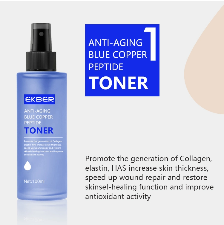 Customize Logo Natural Organic Blue Copper Peptide Hydrating Dry Skin Toner for Face Blue Copper Peptide Toner