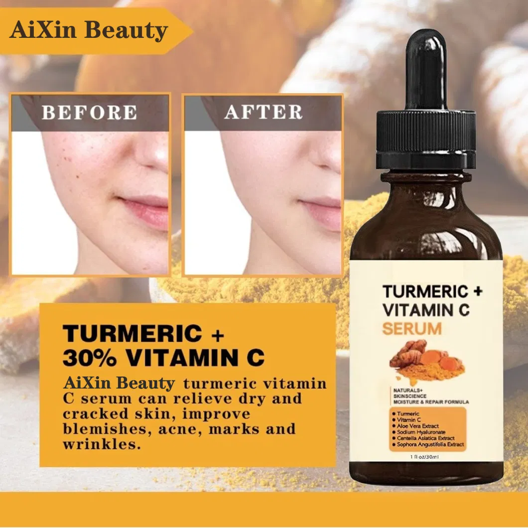 Aixin OEM Organic Turmeric Face Serum + Vitamin C, Acne Treatment, Clear Skin Toner, Hydrate Dull &amp; Dry Skin, Anti-Aging Facial Serum