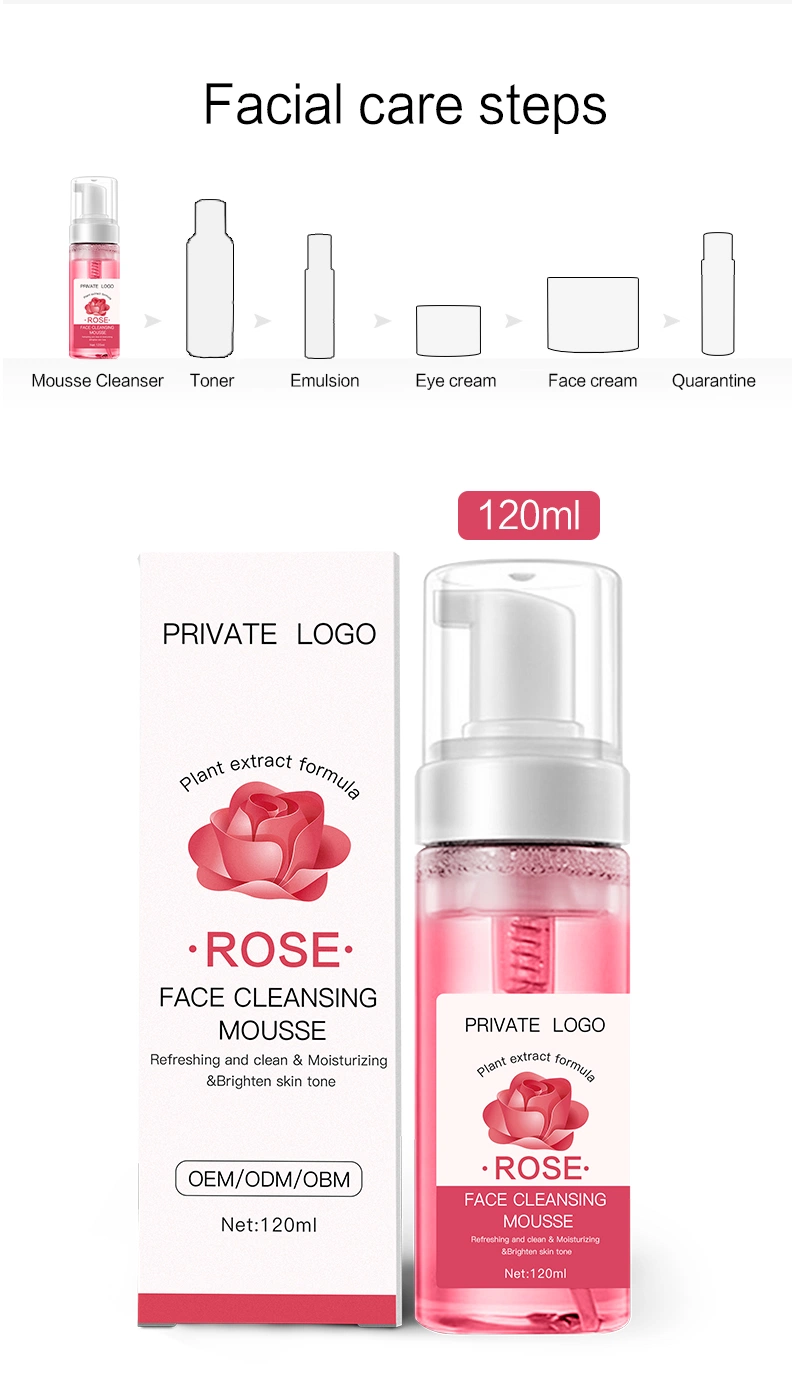 Face Wash Natural Organic Skin Care Rose Mousse Cleansing Foam Facial Cleanser Private Label