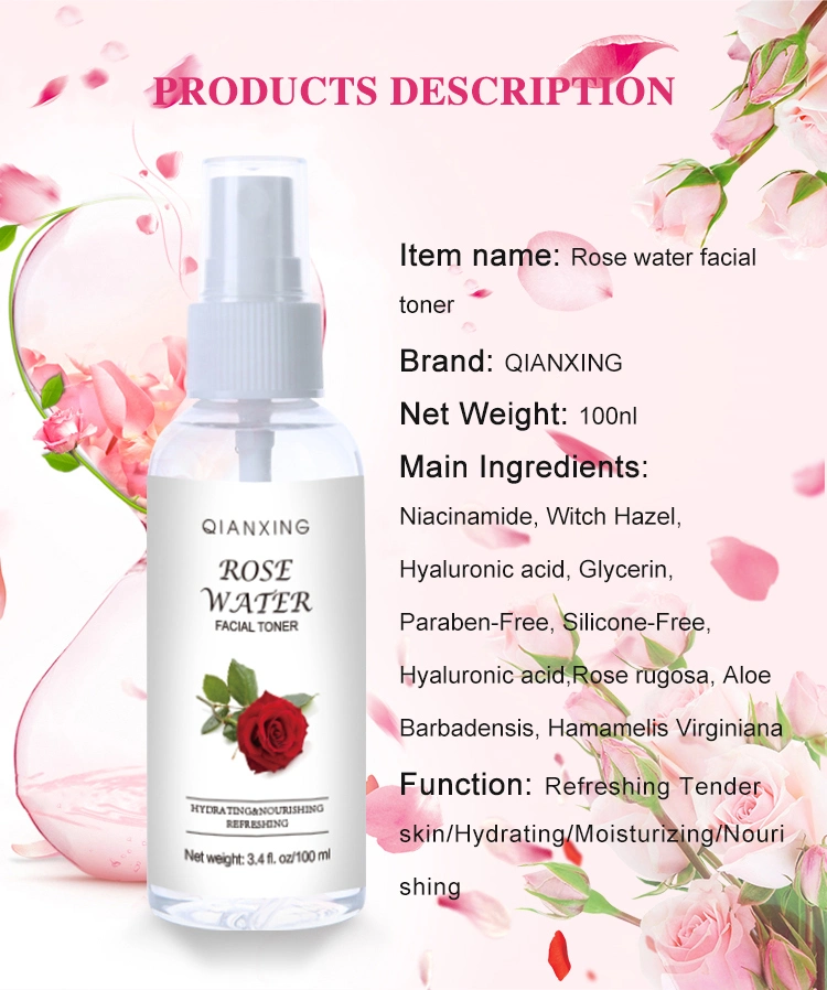 Private Label Natural Rose Water Facial Mist Hydrating Brightening Face Toner